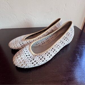 Eileen Fisher Sew Internal Gray Leather Wedge Woven Ballet Flats